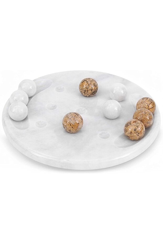 Marble Tic Tac Toe 10" Inches White and Coral | Brain Teaser Game | Handcrafted | Stylish Decor