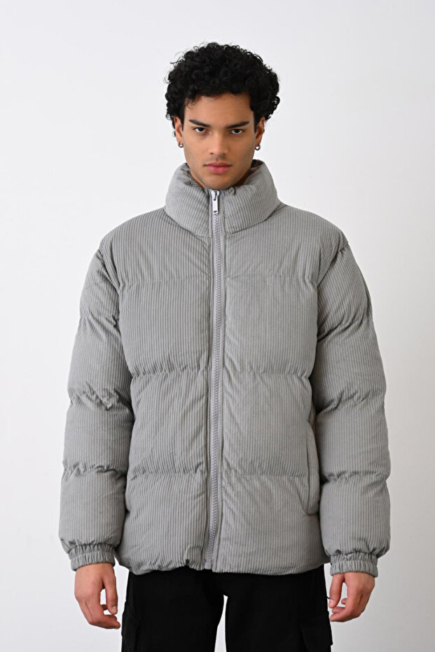 Kalın Fitilli Kadife Şişme Mont - 2