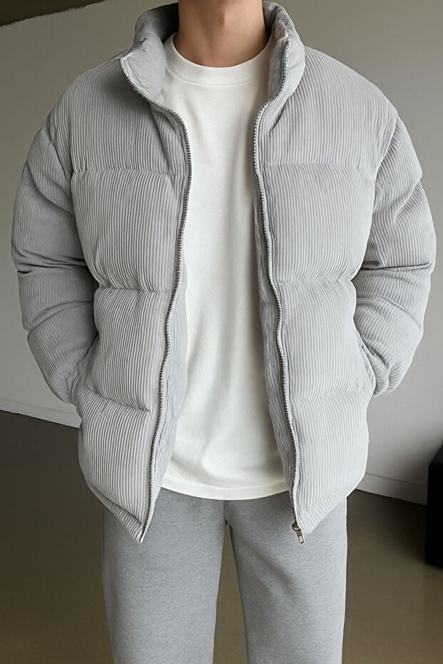 Kalın Fitilli Kadife Şişme Mont - 1