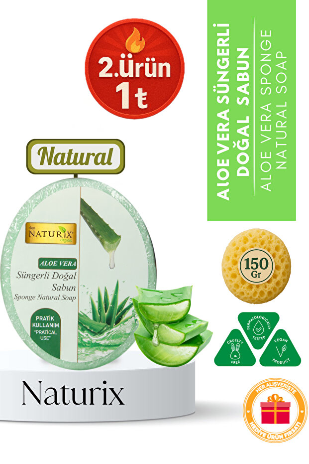 Aloe Vera Sponge Soap 150 Gr | Moisturizer and Dryer for Dry Skin