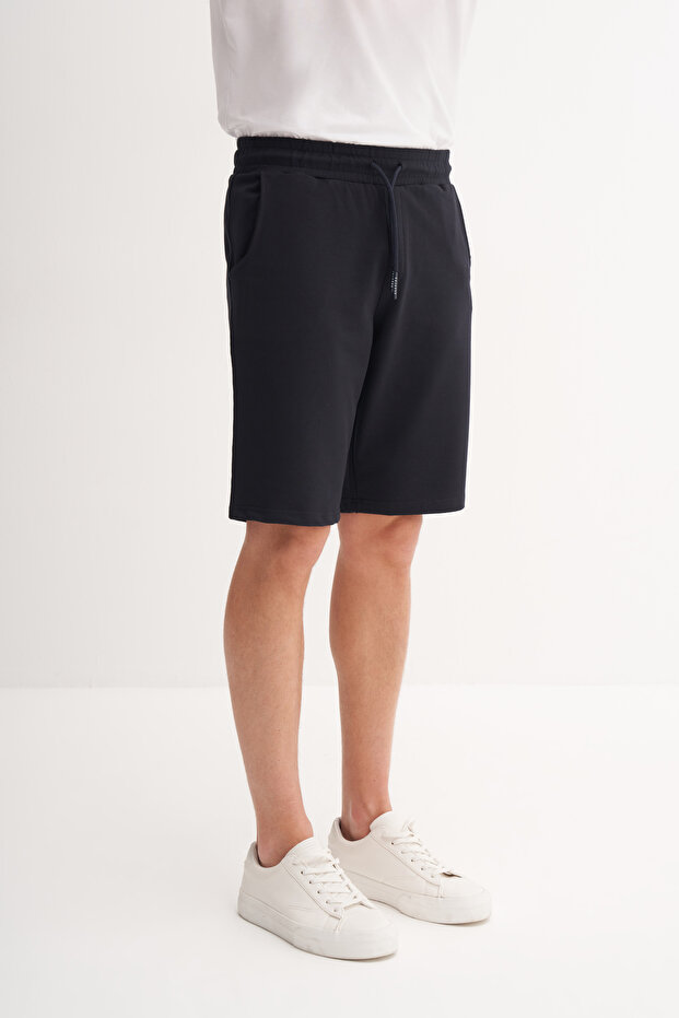 Slim Fit Dar Paça Likralı Örme Bermuda Şort - 1