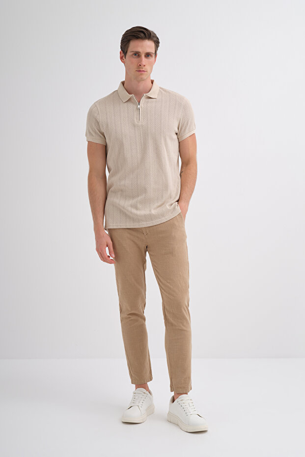 Polo Neck Beige Men's T-Shirt 4122