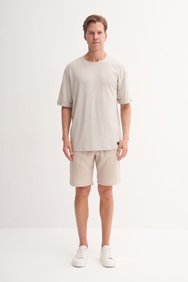 Relax Fit Crew Neck Textured Knitted T-Shirt