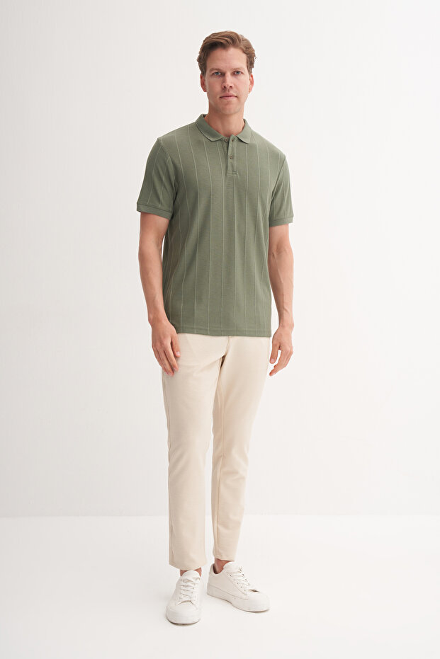 Polo Neck Regular Fit Knitted Jacquard T-Shirt