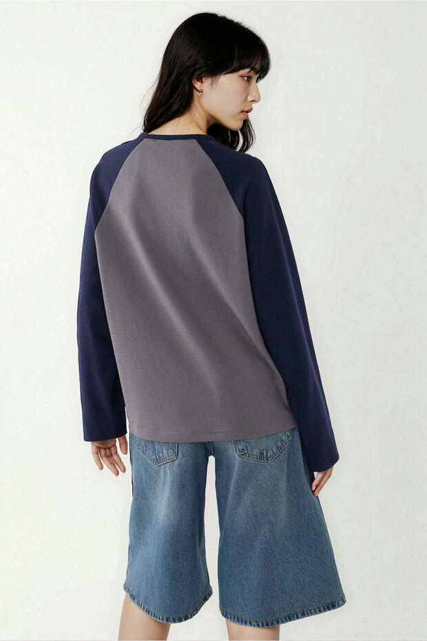 Bisiklet Yaka Raglan Uzun Kol Waffle Üst - 3