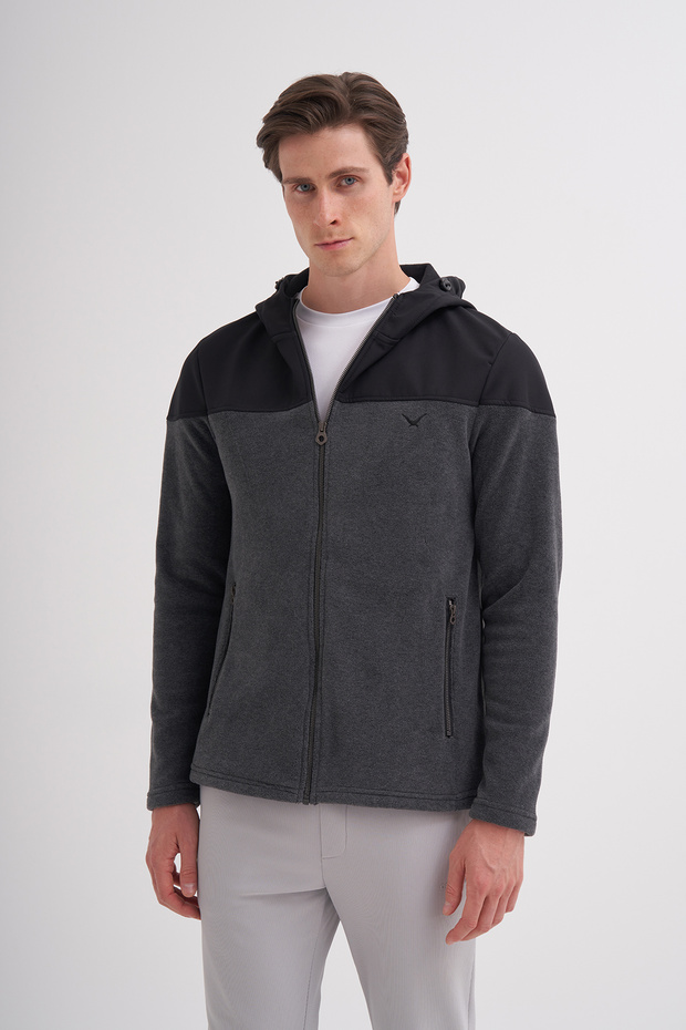 Kapüşonlu Polar Kumaş Basic Regular Fit Sweat Hırka - 8