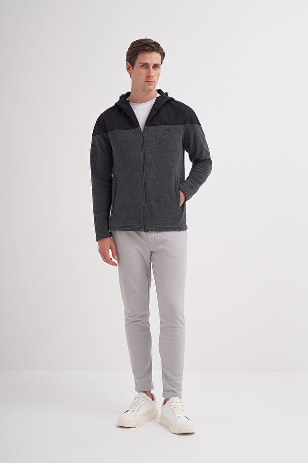 Kapüşonlu Polar Kumaş Basic Regular Fit Sweat Hırka - 7