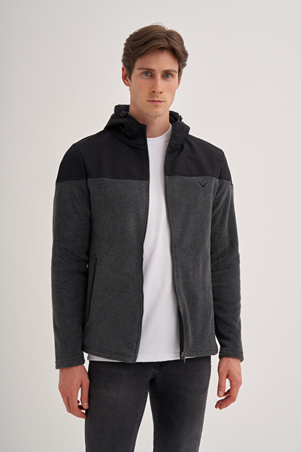 Kapüşonlu Polar Kumaş Basic Regular Fit Sweat Hırka - 2