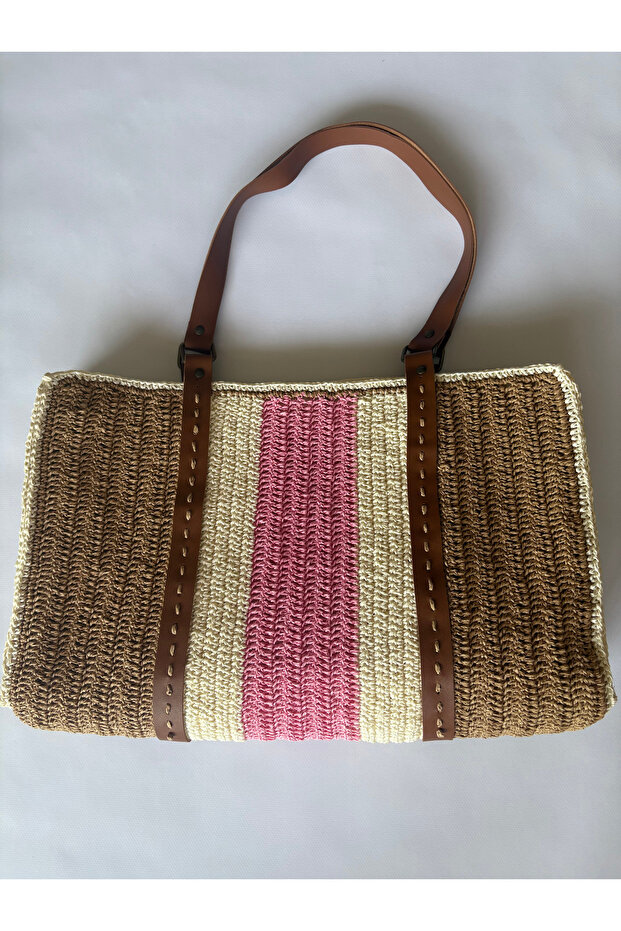 Pembe Şeritli Plaj Çantası - 3