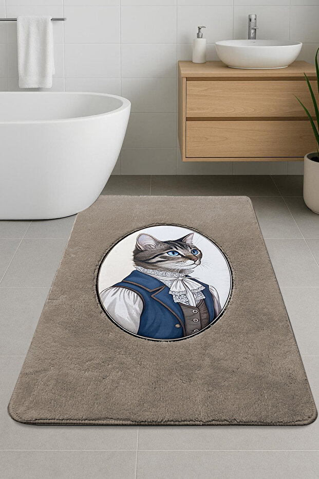 Modcat Taş Tekli Nakışlı Banyo Paspası ,Kaymaz Tabanlı 60x100cm - 1