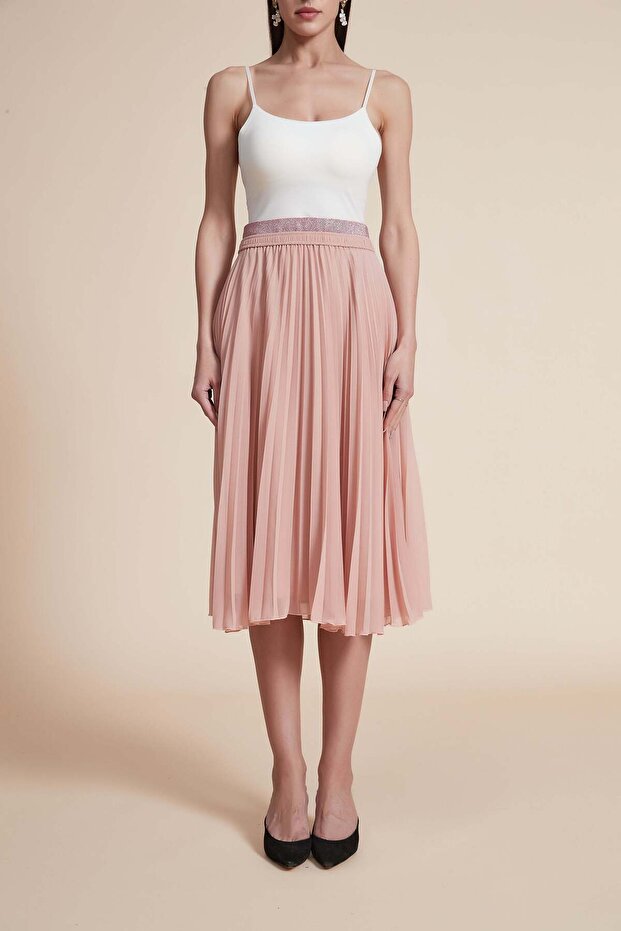 تنورة ميدي مطوية سادة - 1