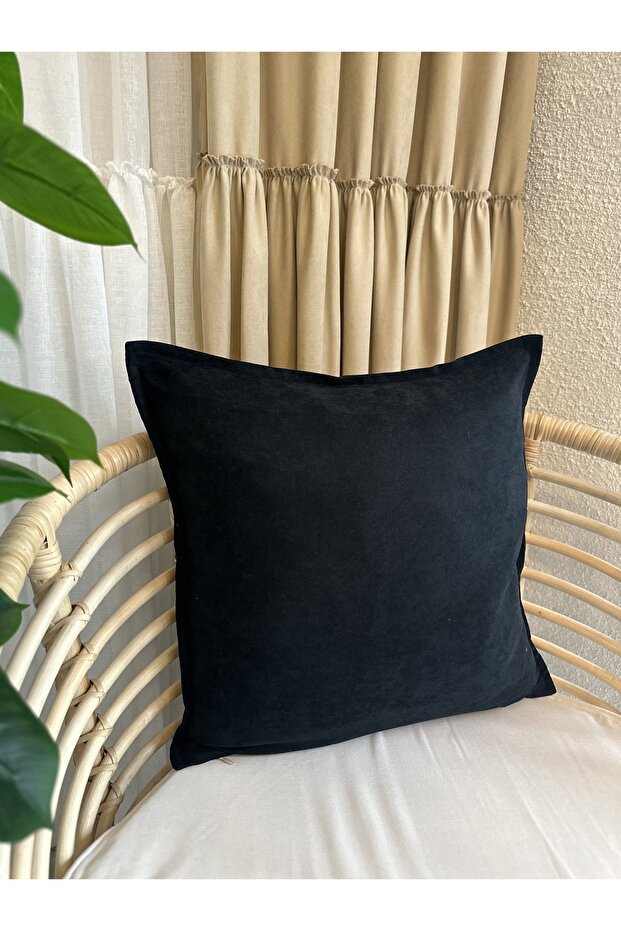 Pearl Velvet Textured Black Plain Throw Pillow Cover 1 Piece