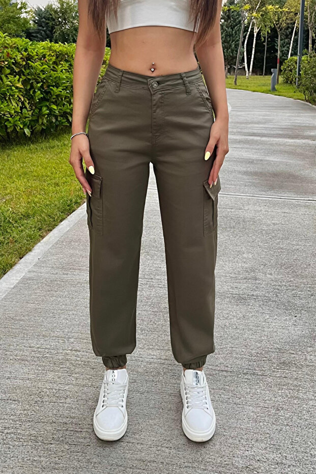 Haki Kargo Cepli Gabardin Kumaş Pantolon - 3