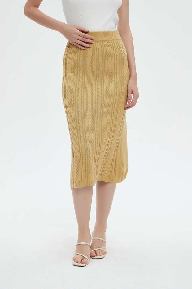 تنورة ميدي مضلعة سادة - 5