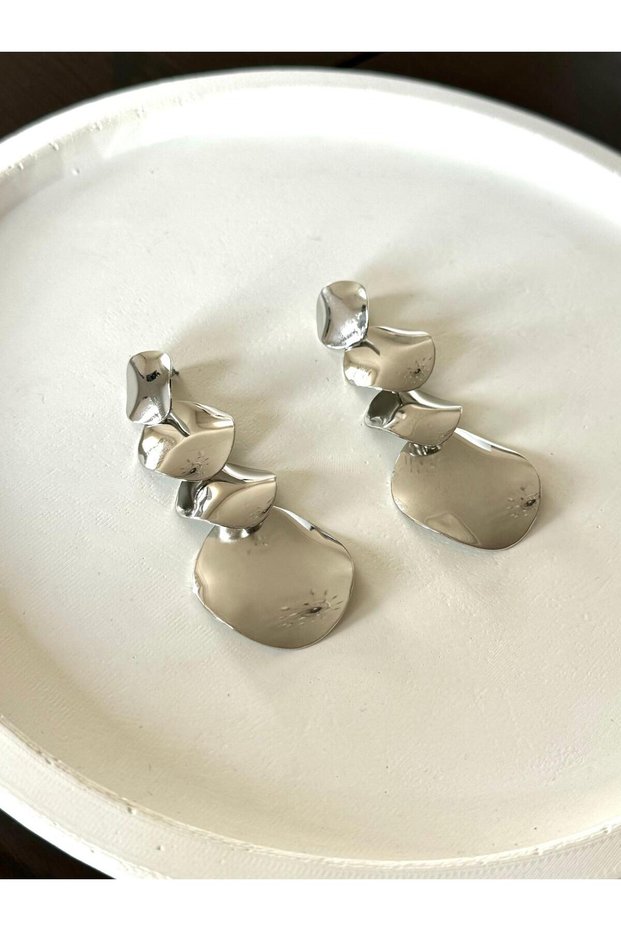 Women's Earrings, Row of Earrings, Slanted Detail, Four Round, Non-Tarnishing Earrings
