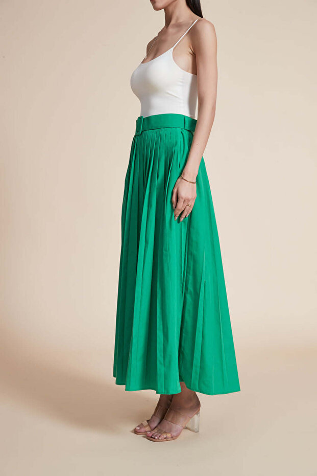 Solid Pleated Midi Skirt - 6