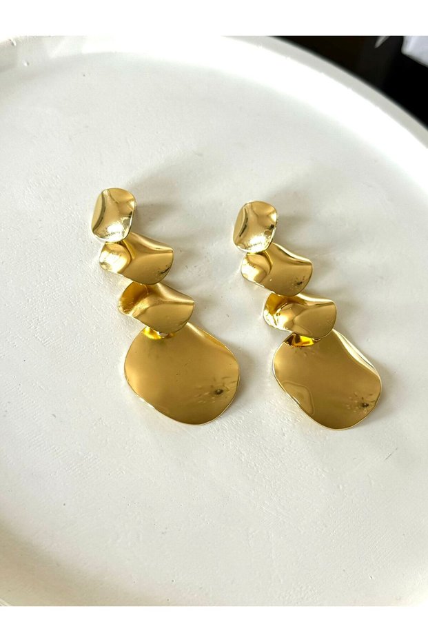 Women's Earrings, Row of Earrings, Slanted Detail, Four Round, Non-Tarnishing Earrings