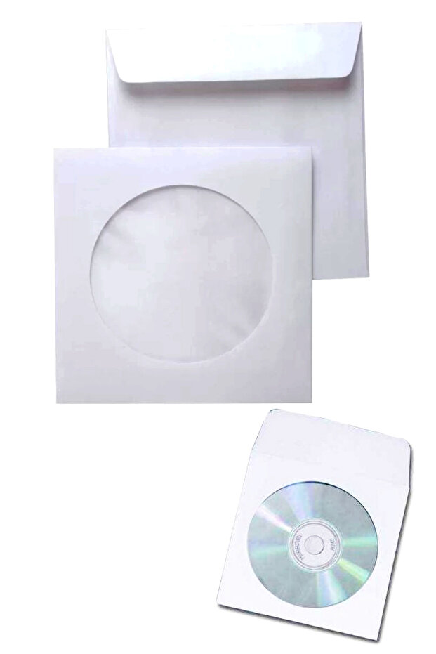 ظرف أبيض للأقراص المضغوطة / أقراص DVD - 50 ظرفًا مع نافذة