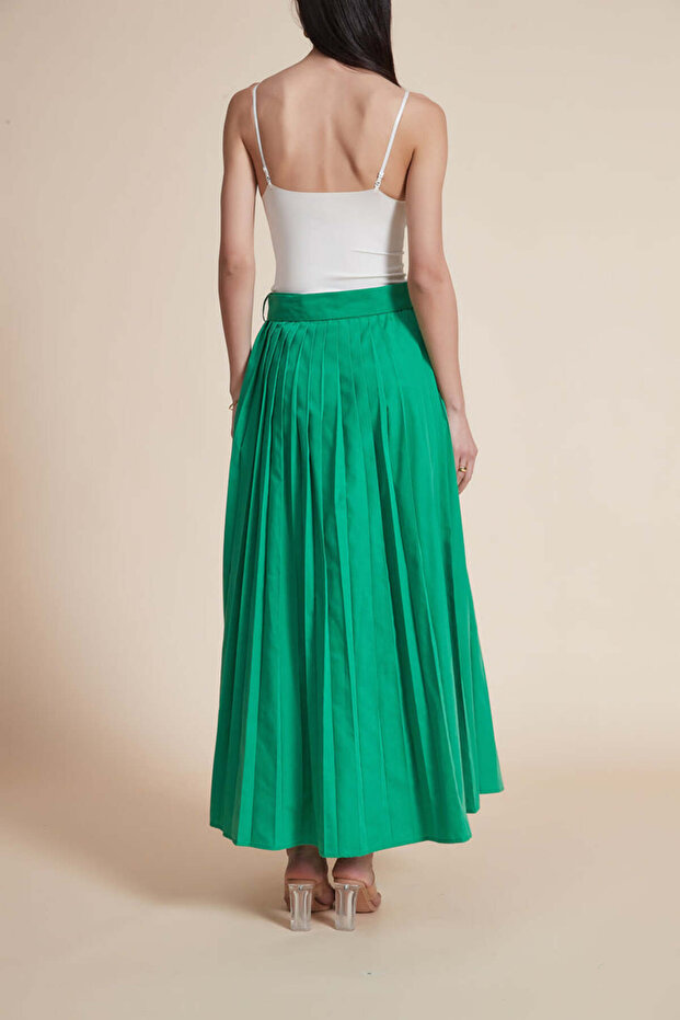 Solid Pleated Midi Skirt - 2