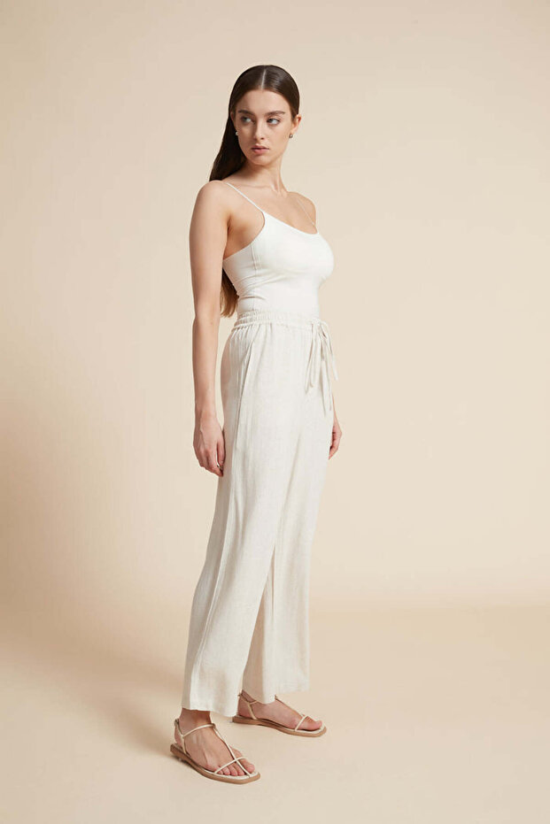 بنطال واسع الساق برباط - 4