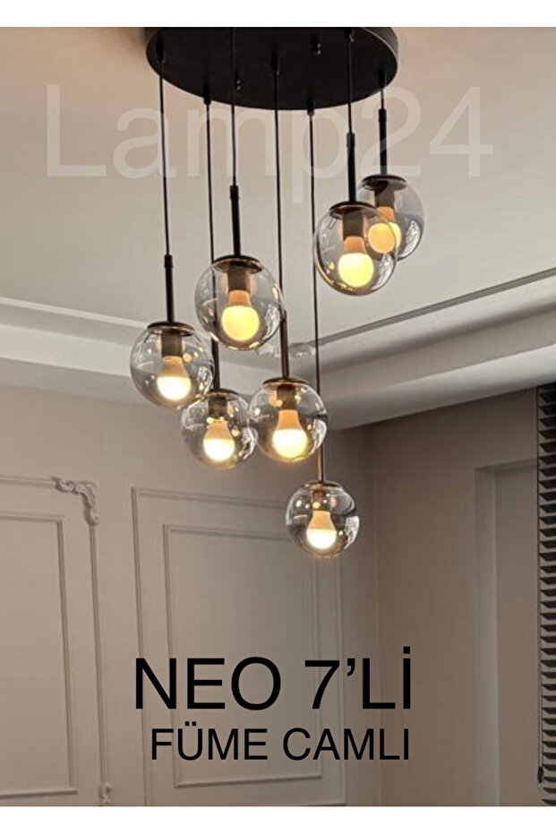 Neo Serisi 7'li Füme Glop Camlı Modern Avize - 1