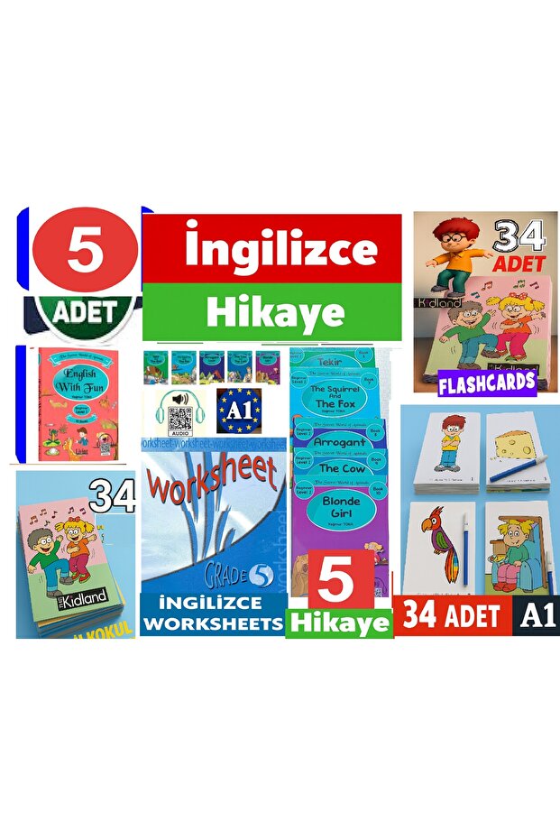 English 5 Part 1.2.3.4. Classroom Story + 1 Workbook / Practice Test + 34 Flashcards
