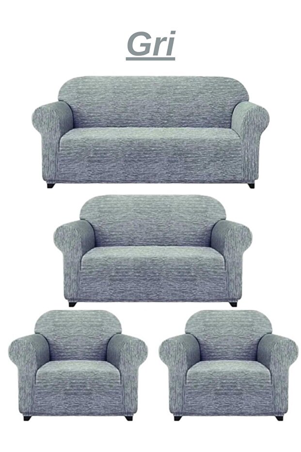 Dokuma Jakar Koltuk Örtüsü 3 2 1 1.lastikli, Esnek, Yıkanabilir Koltuk Örtüsü Renk Gri 4lü Paket - 1