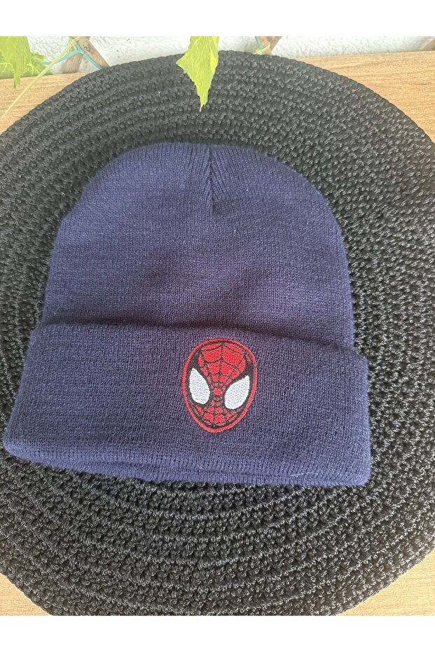 Örümcek Adam Nakışlı Lacivert Renk Erkek Çocuk Triko Örgü Bere - 1