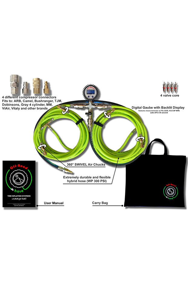Greenzilla 4in1 Inflation & Deflation 4 Way Air High-Temp Hose, Digital Pressure Gauge