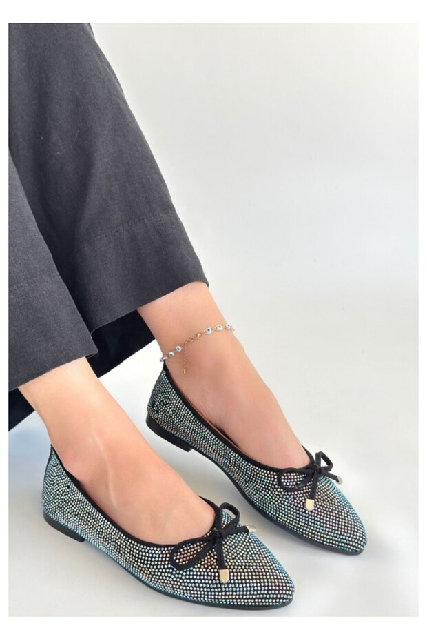 Sarra Black Satin Embroidered Ballerinas