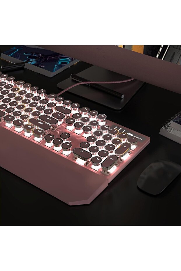 Mechanical Gaming Keyboard, LED lighting, 104 low key keys, wired and Removable Magnetic Wrist Rest - 4