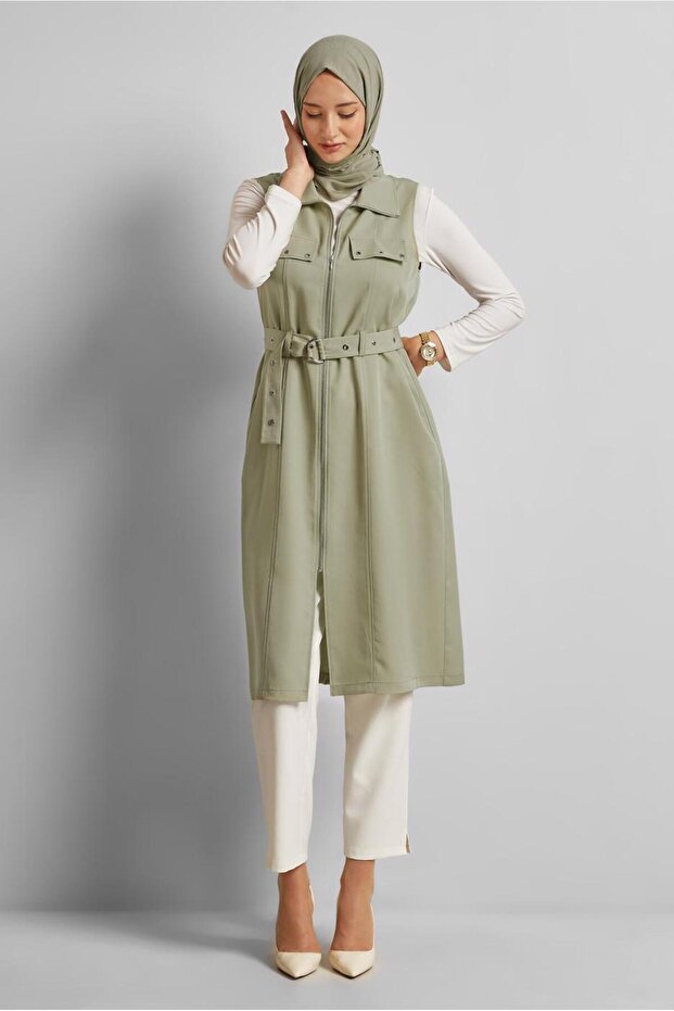 KEMERLİ LYOCELL YELEK 45645 - 2