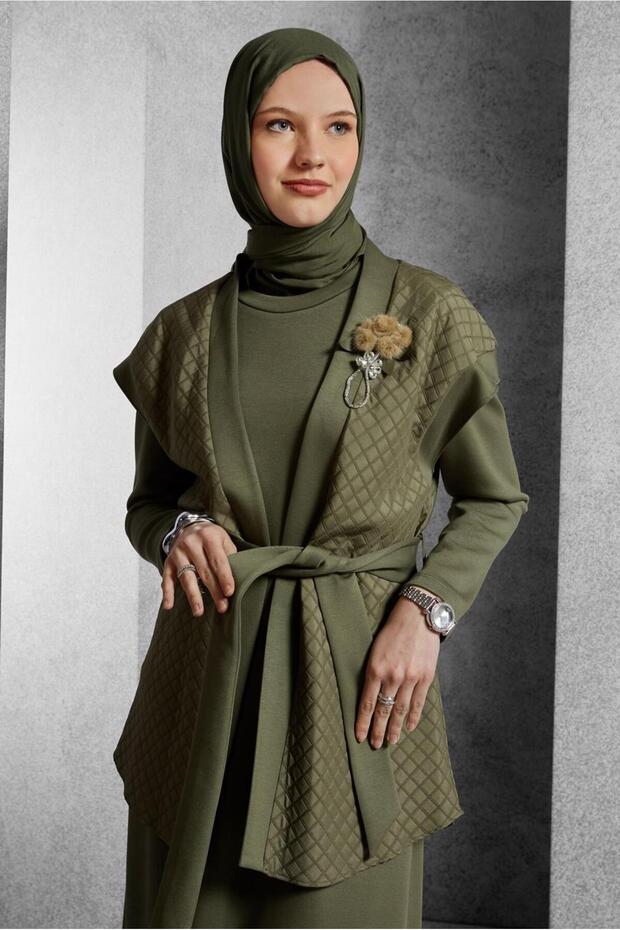 Birded Brooch Detailed Dress 45237