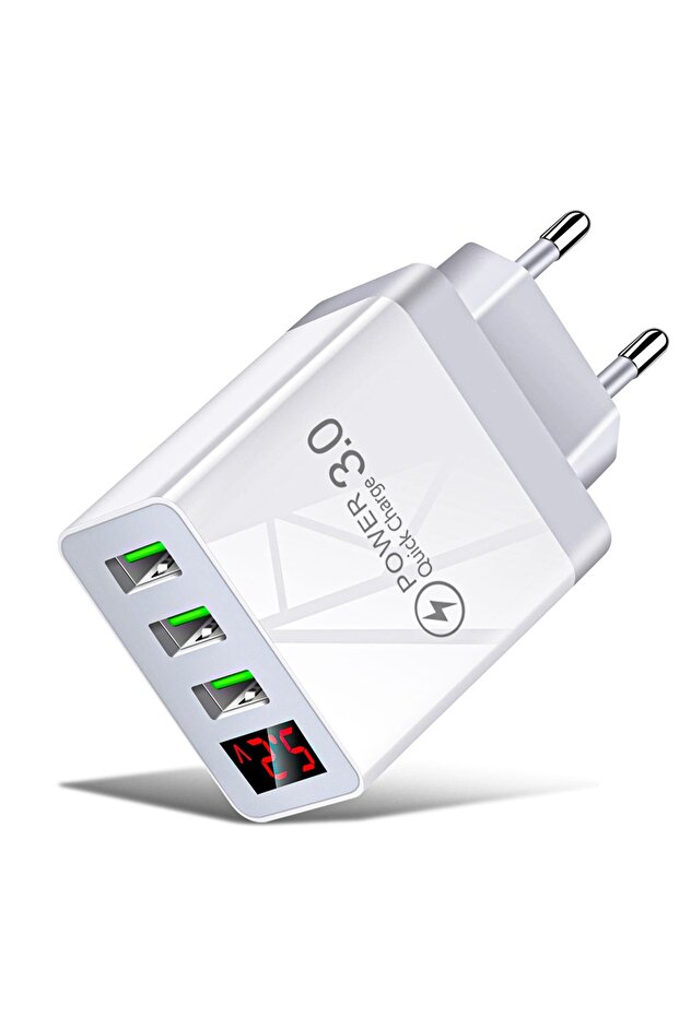 Încărcător de rețea, 3 porturi, încărcare rapidă 15W, 3 x USB, LED de tensiune, alb - 1