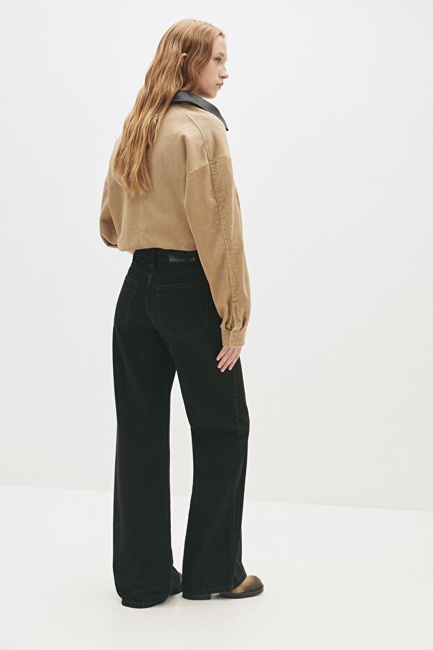 Çapraz kemerli geniş paça jean - 3