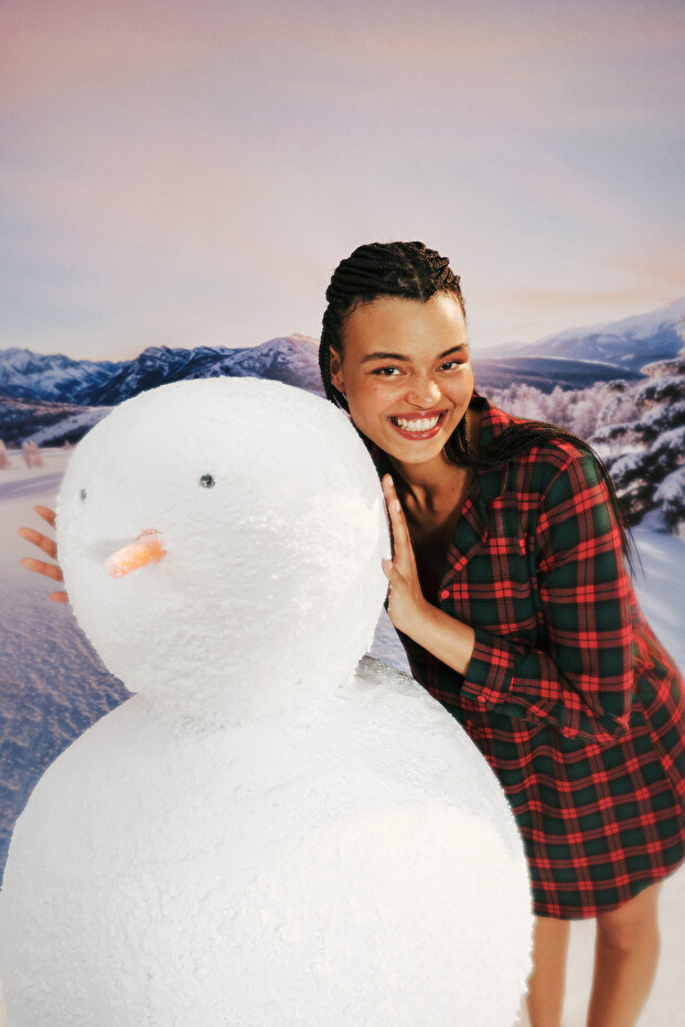 New York Yeşil Checked Çok Renkli Gömlek Elbise Gecelik - 1