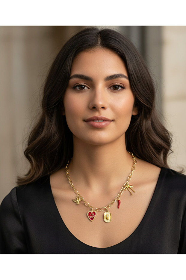 Ruby Gold Charm Kolye - 1