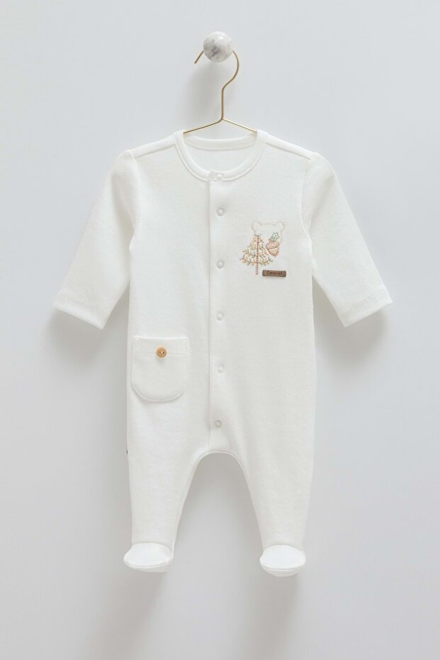 Hello Forest Pocket Detailed Buttoned Jumpsuit Ecru - 1