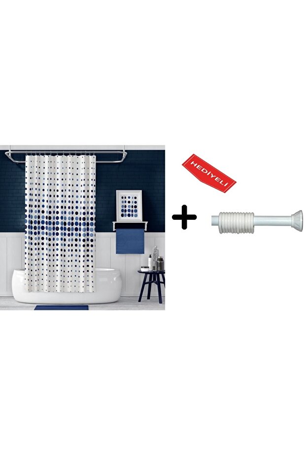 Bathroom Shower Curtain 4961 Blue 110x200 Curtain Pipe Hanger 90x130 Gifted