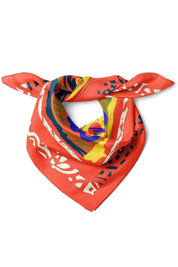 Flower Love Pattern Scarf Bandana with Ethnic Lines 50X50 cm