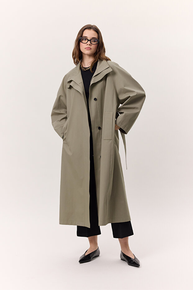 Vysoký trenčkot - Oversize Stone - Zelená - 2