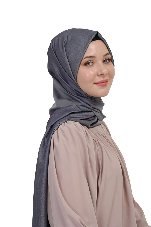 Double-Sided Plain Jacquard Shawl – Shiny & Matte Textured, Special Occasion Shawl, Solid Color - Smoked