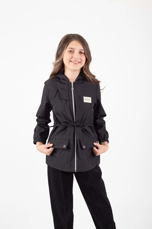 Girl's Seasonal Water Repellent Raincoat with Snap Closure Pocket M00752 Black