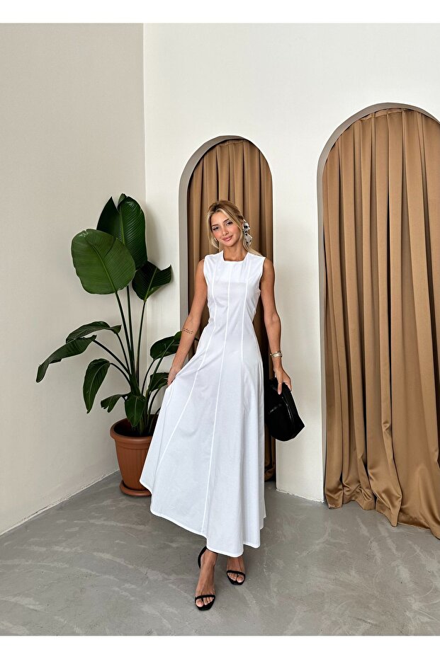 Kék ujjatlan hercegnő modell hosszú ruha - 6