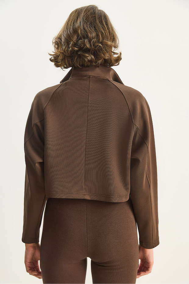 Kadın Cep Detaylı Fermuarlı Scuba Dalgıç Bomber Ceket 1333 60283621 - 6