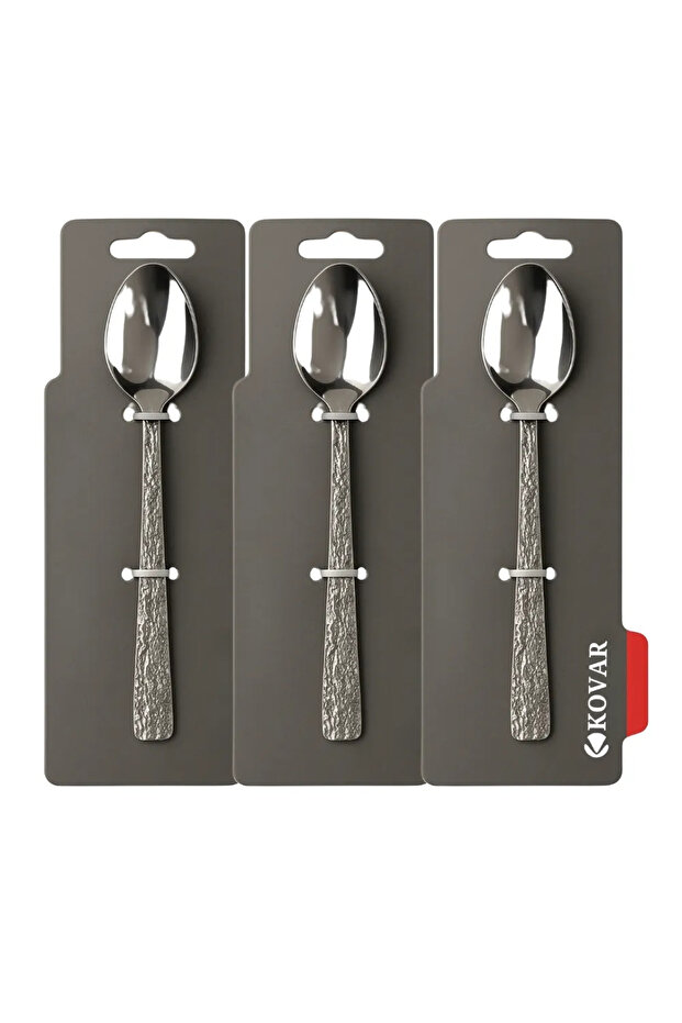 Stainless Steel Gray Coffee Spoon Set With Rough Pattern Handle- 3pcs