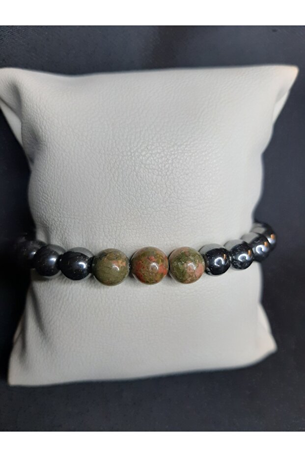 Stylish Bracelet Unisex Designed with Hematite and Unakite Stones