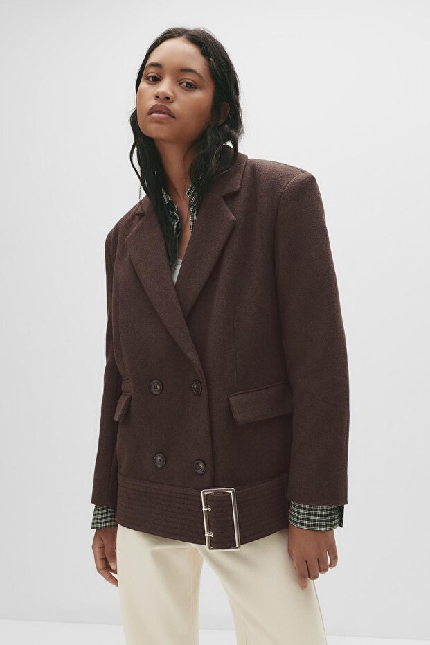 Kısa kuşaklı kaşe kaban - 3