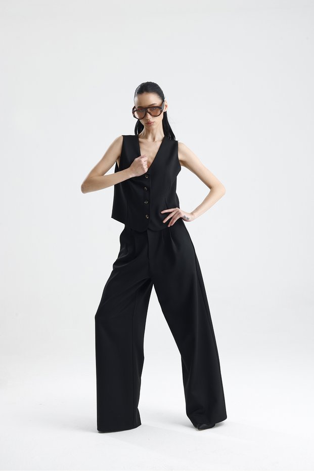 Spello Women's Classic Front Pleated Palazzo Polyviscose Fabric Trousers