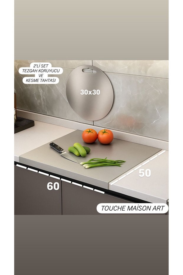 Stainless Steel Top Quality Set of 2 Counter Protector 50X60 cm and Cutting Board 30X30 cm